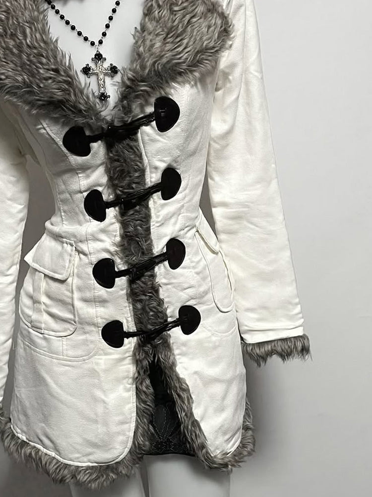 retro white fur collar waist coat
