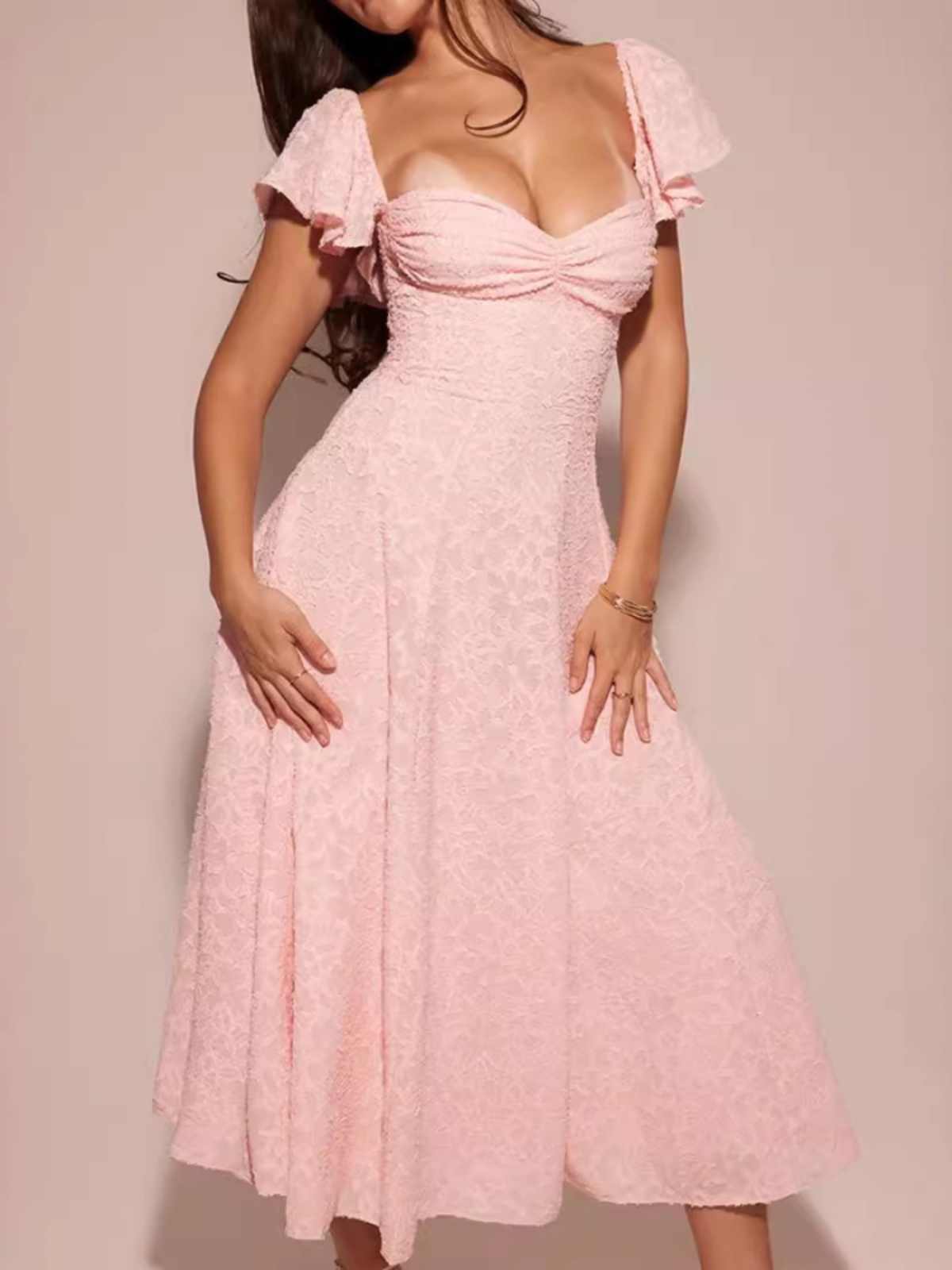 Square Collar Waist Cinched Dress