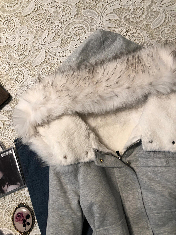 retro fur hooded slim sweatshirt
