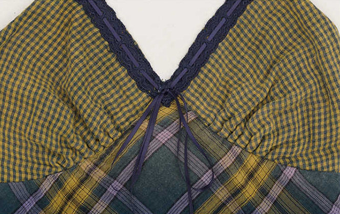 Retro Cotton Plaid Slanted Hem Suspender Dress