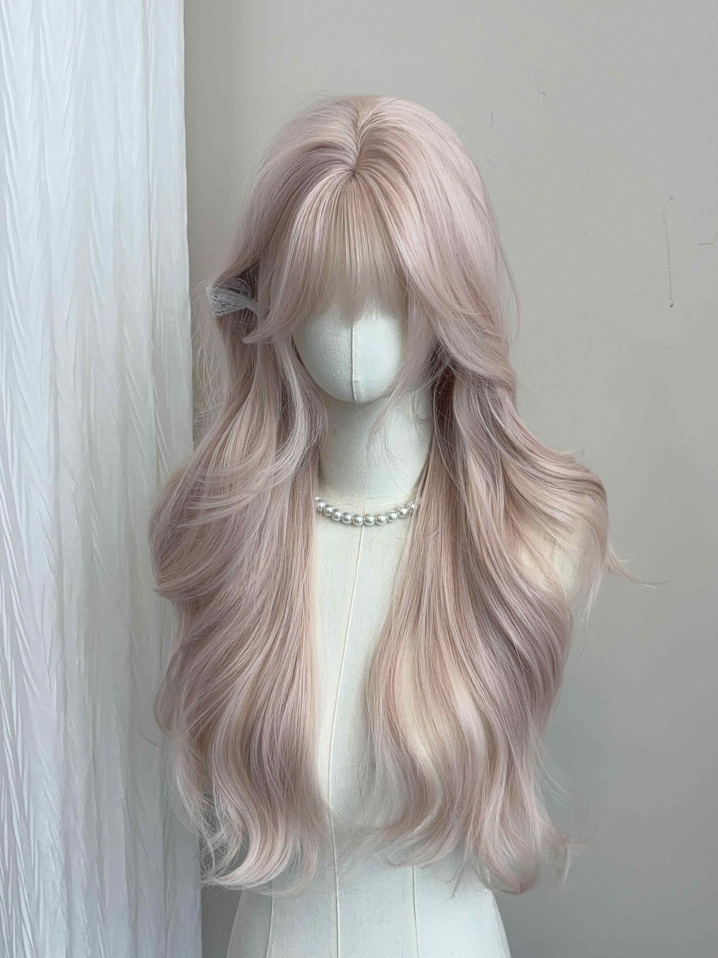Pink Gold Long Curly Wig