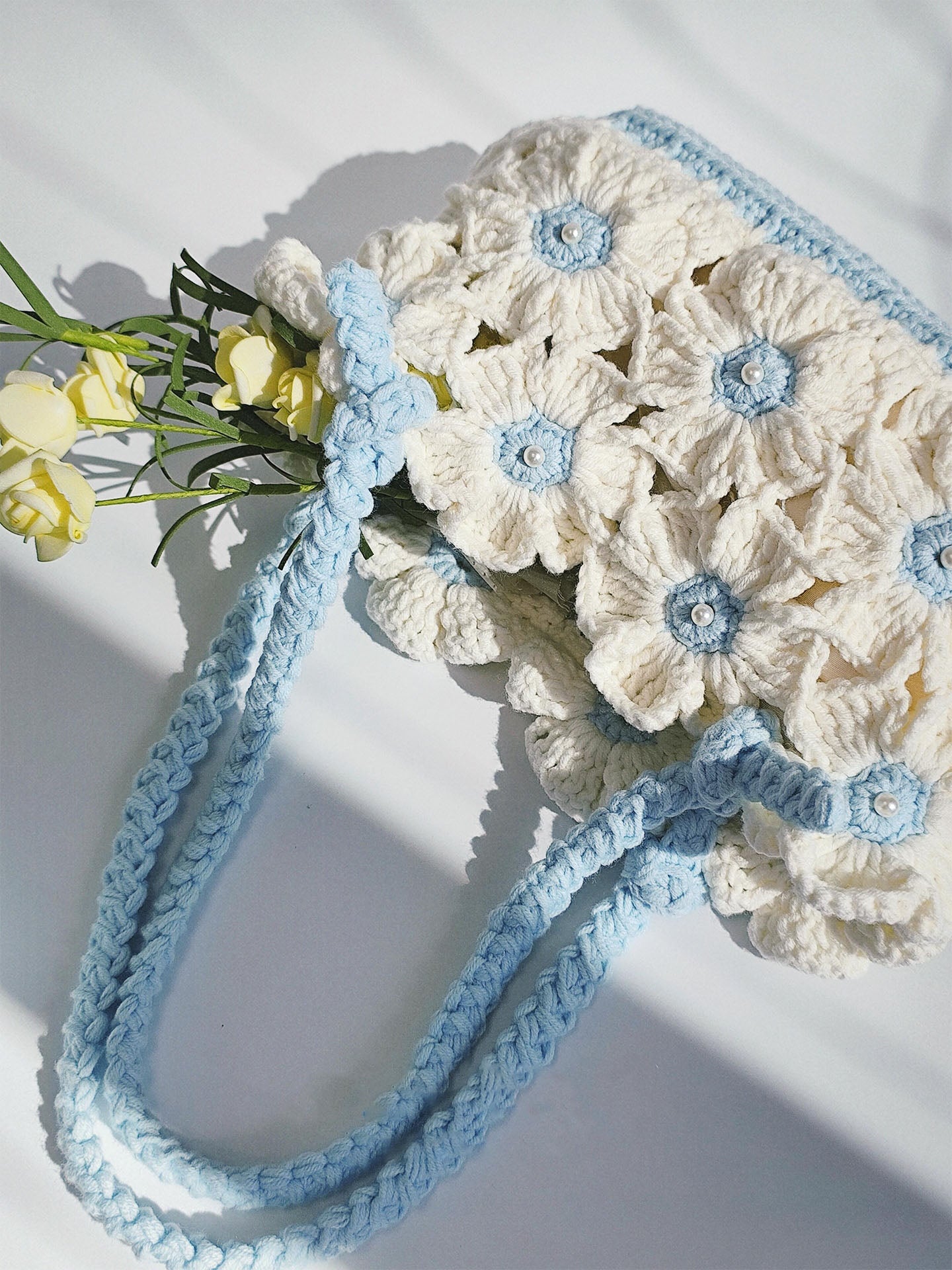 diy wool blue flower crossbody bag