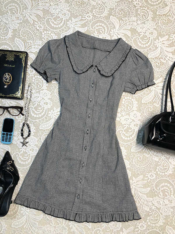 Retro Gray Doll Collar Dress