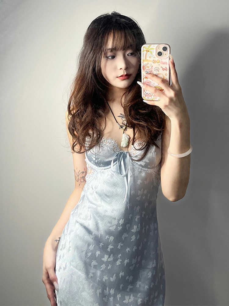 Lace Blue Ice Silk Pajamas