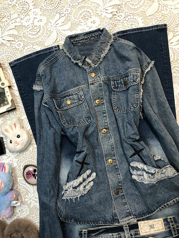 Blue Distressed Denim Jacket