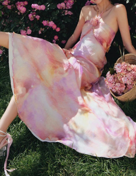 French Rose Halter-neck Dress