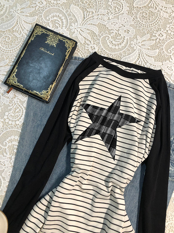 raglan star striped long-sleeved Top
