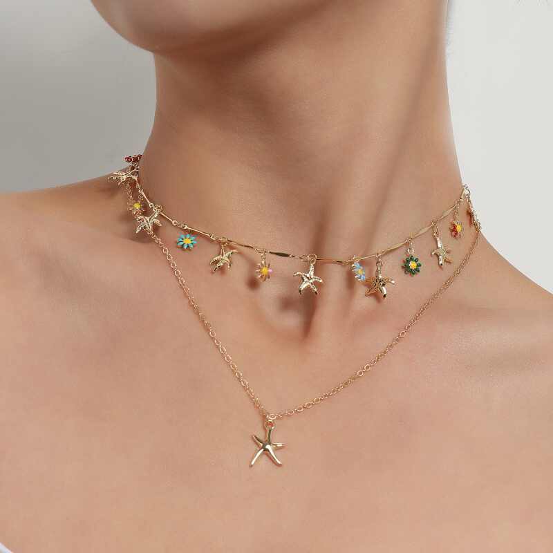 Alloy Starfish Pendant Necklace