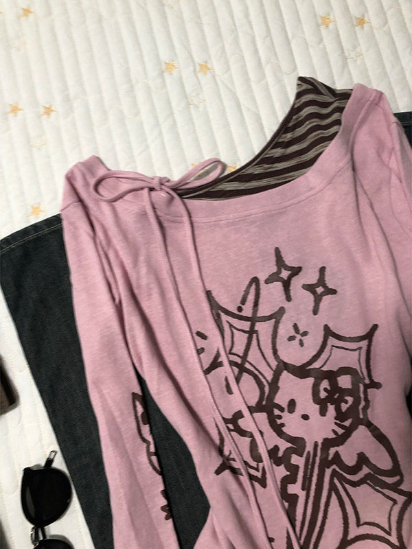 kitty slanted shoulder long-sleeved Top