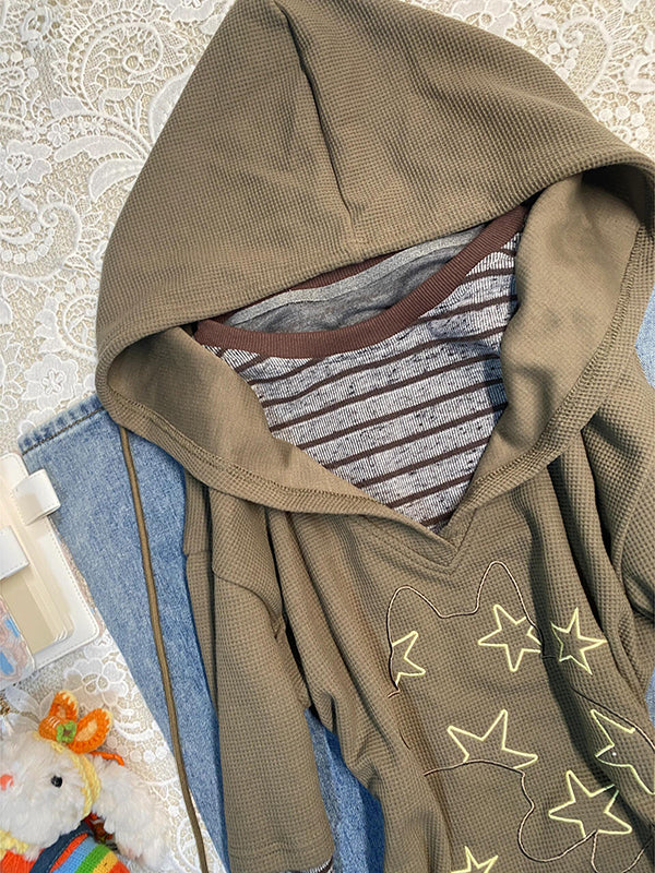 khaki hooded printed sweatshirt