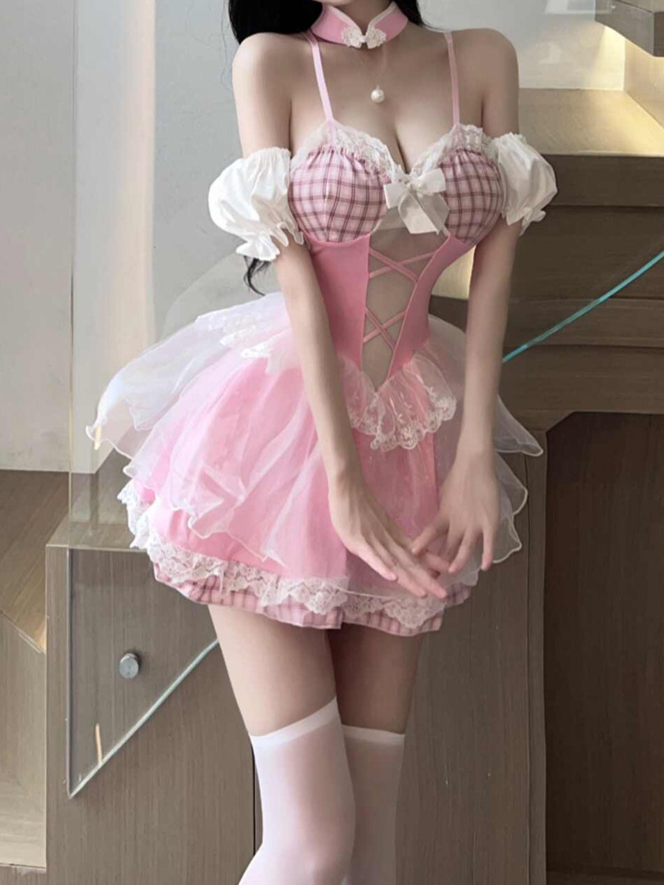 Plaid Pink Maid Suspender Dress
