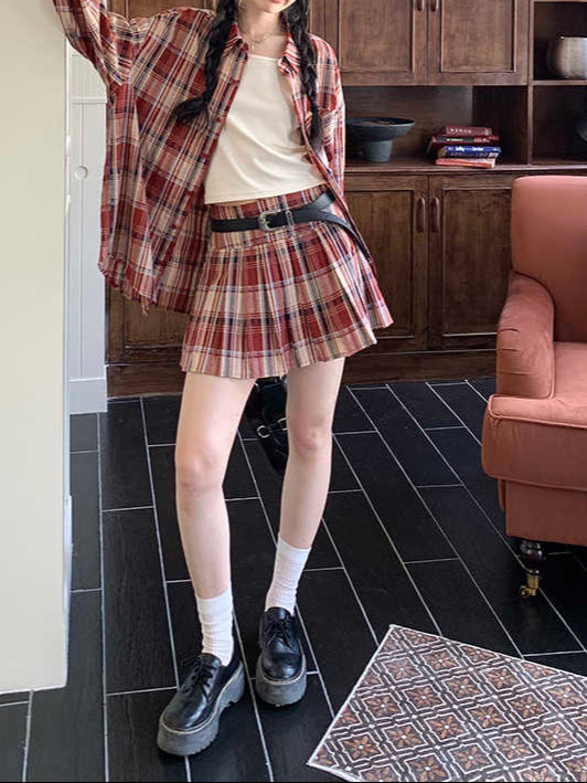 Preppy Red Plaid Skirt