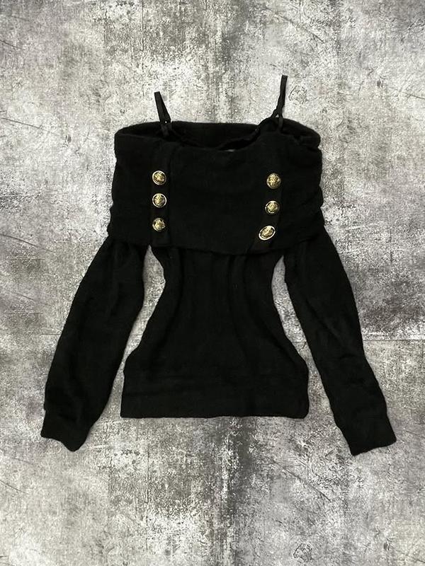 retro black off-shoulder sweater