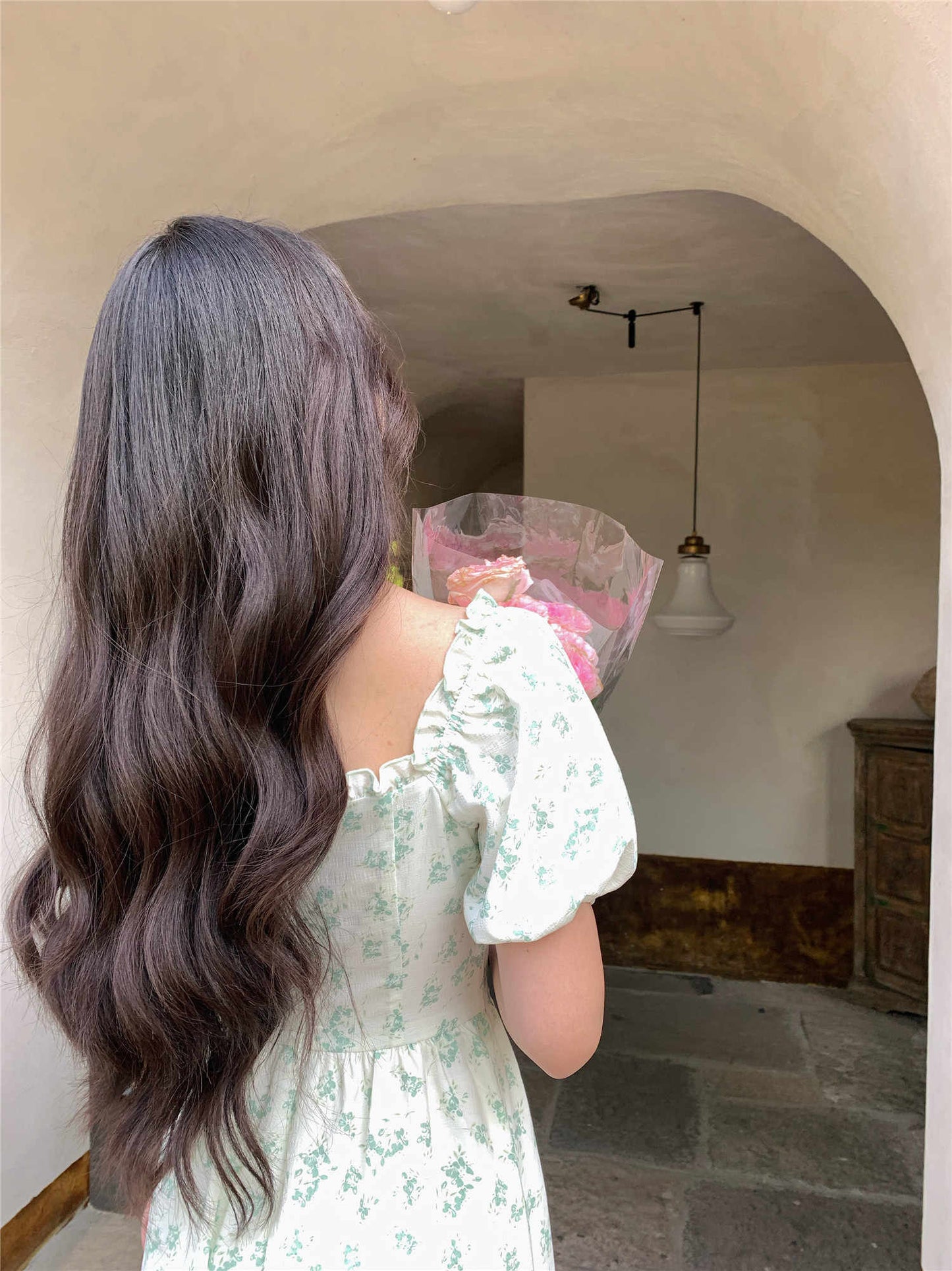 Puff Sleeve Green Floral Dress