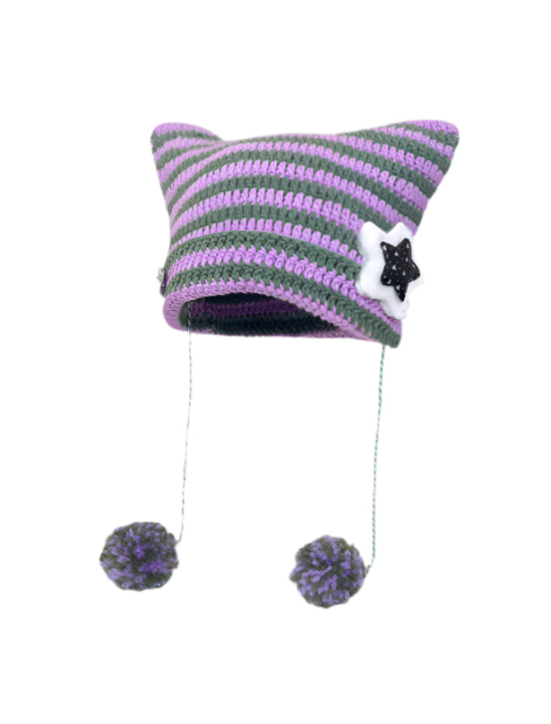Cat Ears Star Striped Y2K Beanie