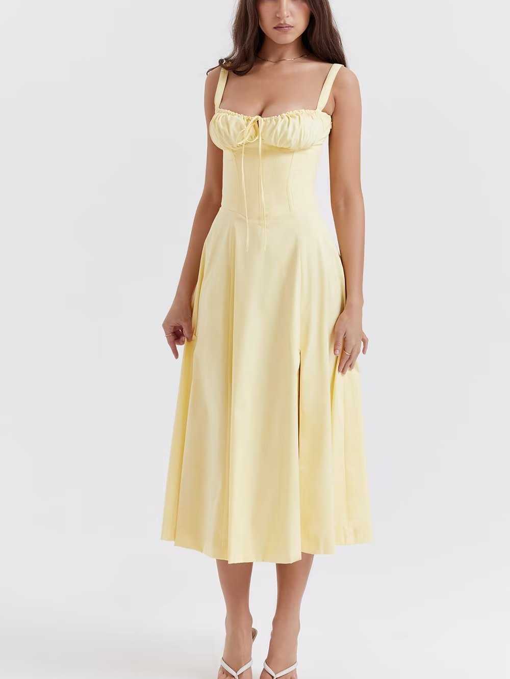 French Back Cross Strap Slit Dress