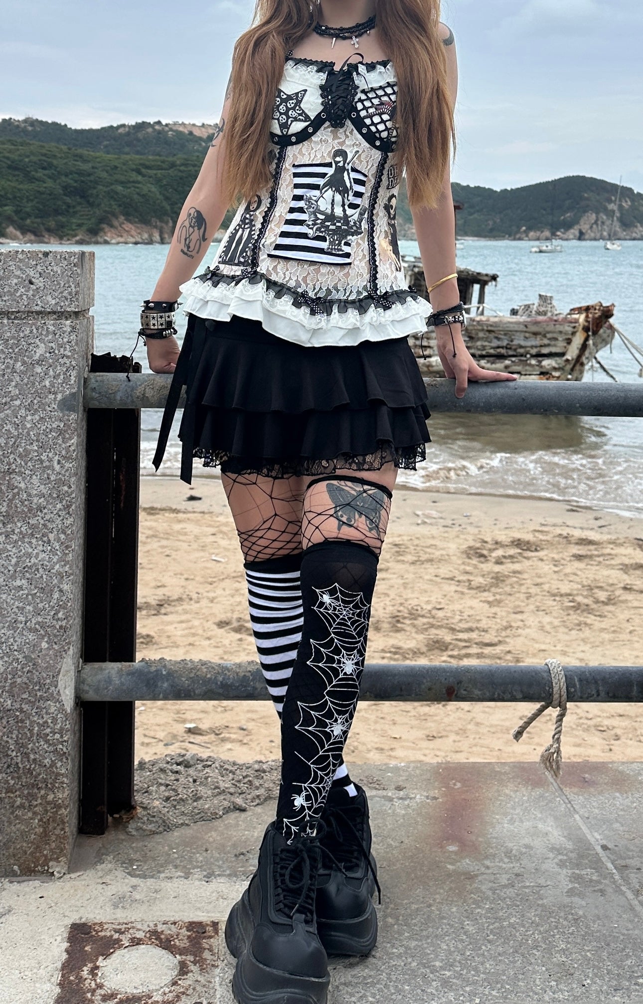 Grunge Patch Punk Lace Tank Top