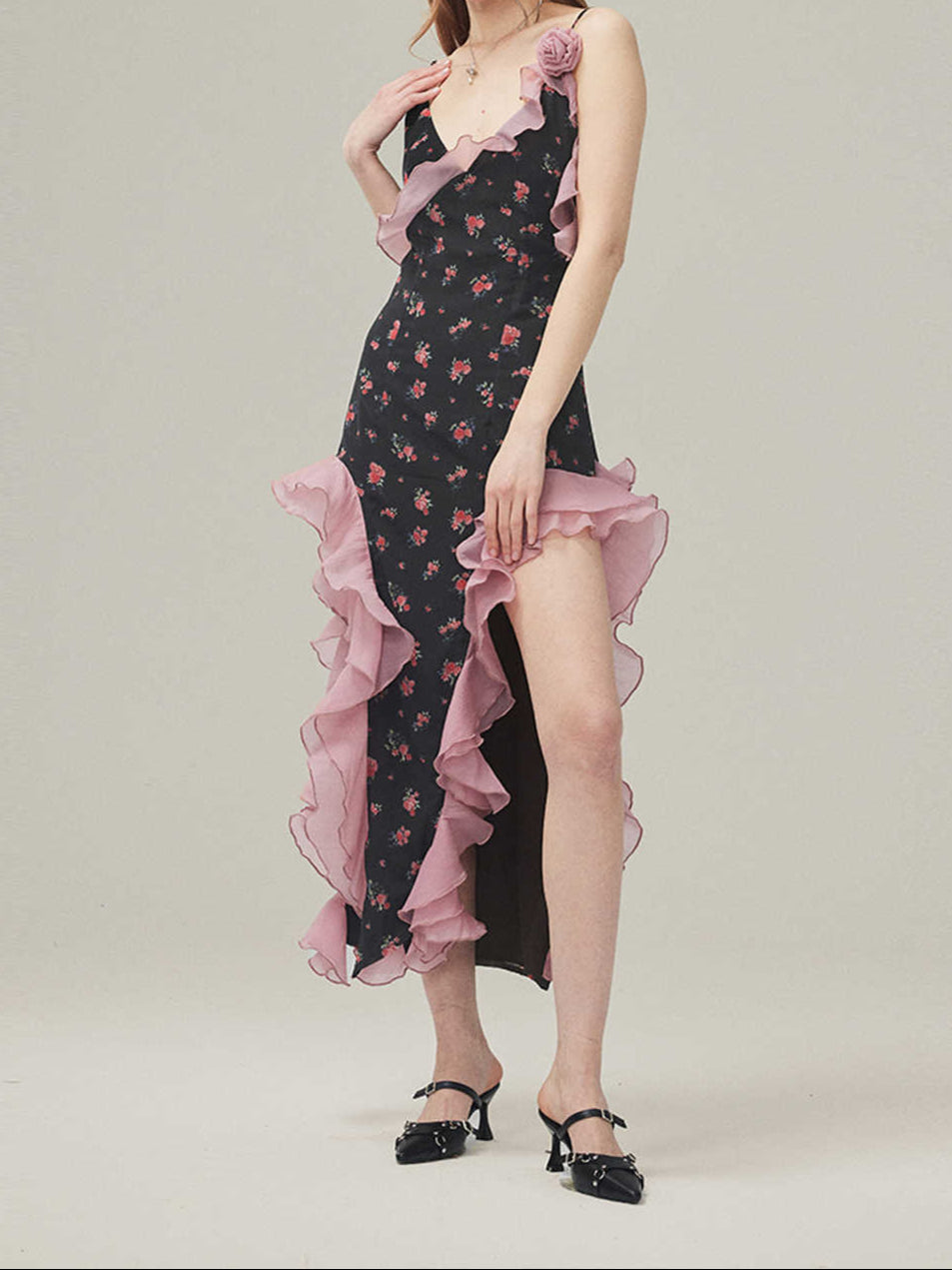 Floral Ruffled Suspender Dress