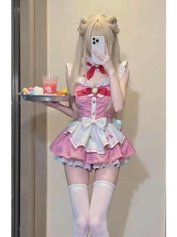 Pink Kawaii Plaid Maid Dress
