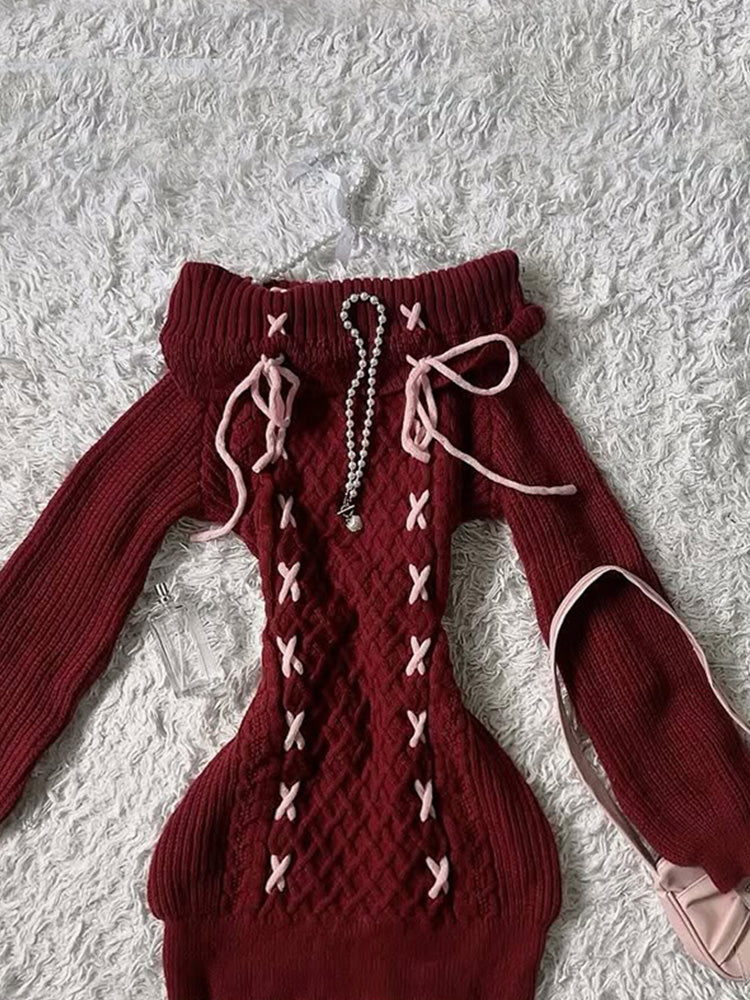 retro straps red sweater