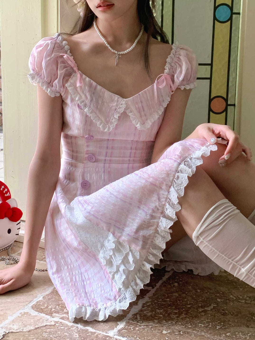 Retro Collar Plaid Dress