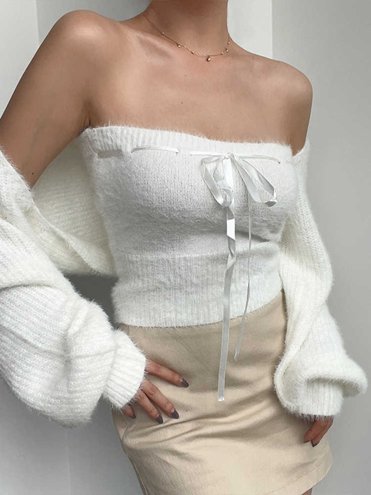 Coquette Plush Cardigan Top Two-piece Set