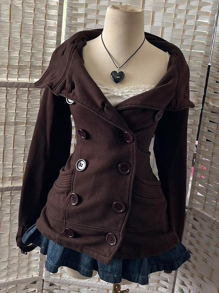 retro brown double-breasted short coat