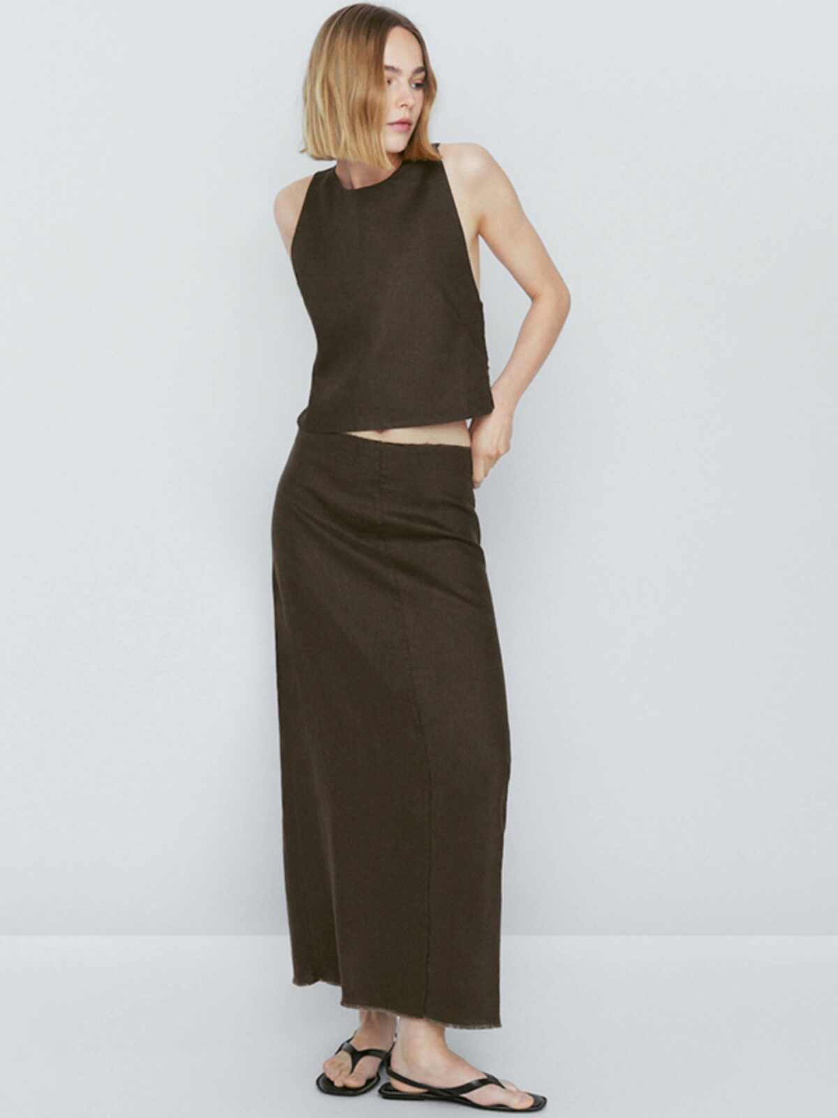 Back Cross Linen Crop Top