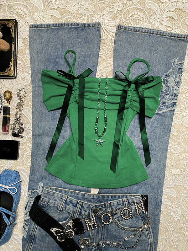 Off-shoulder Straps Vintage T-shirt