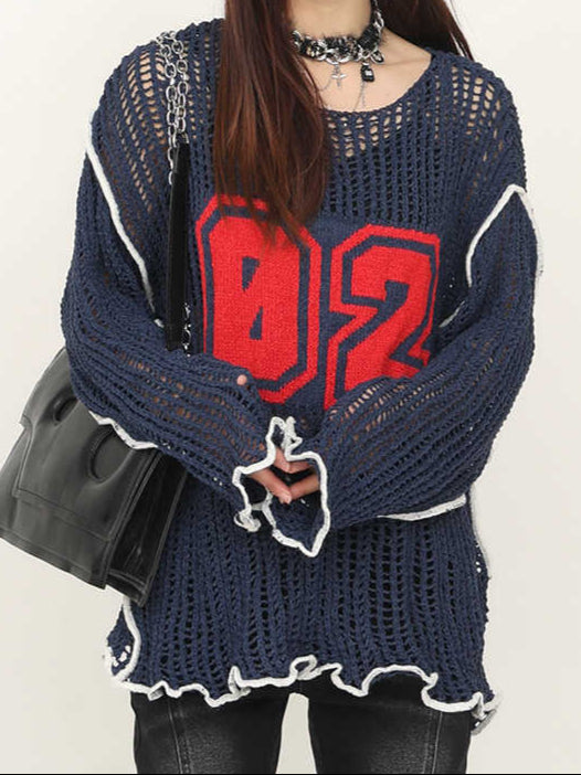 Acubi Hollow Knitted Long-sleeved Top