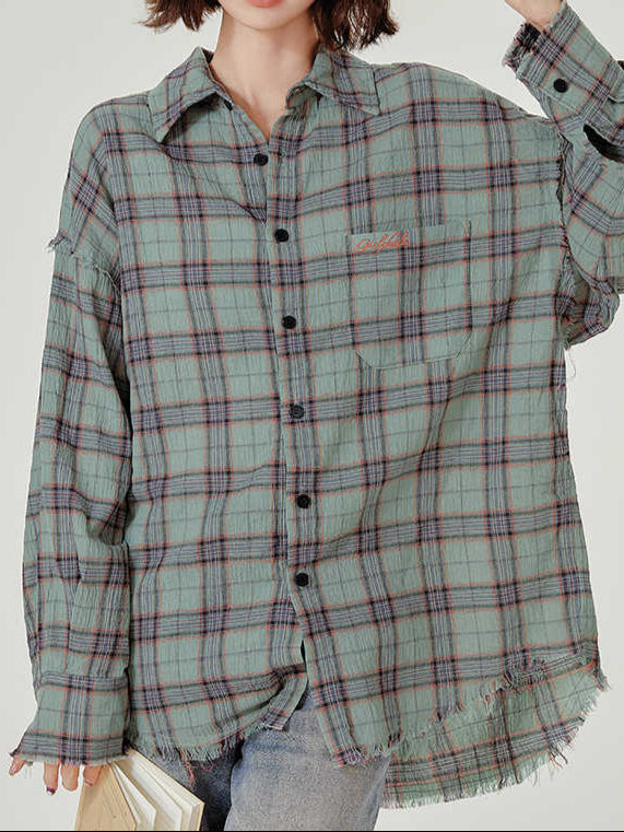 Fairy Grunge Green Plaid Shirt