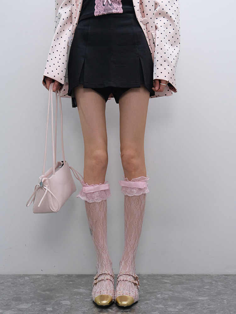 Ballet Lace Pink Calf Socks
