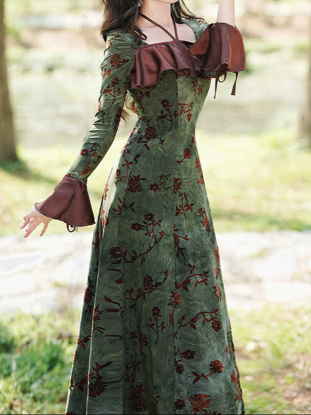 Retro Green Floral Dress