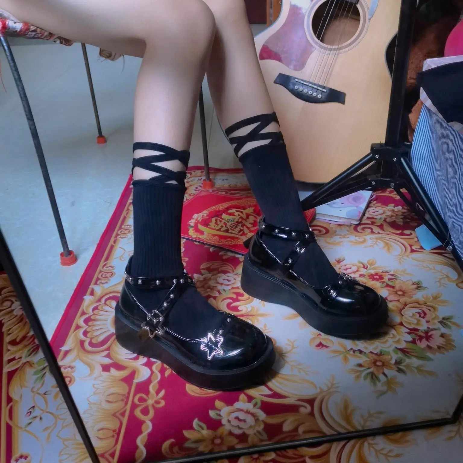 Preppy Star Plaid Leather Mary Jane Shoes