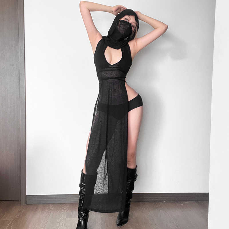 Dark Hooded Sleeveless Dress