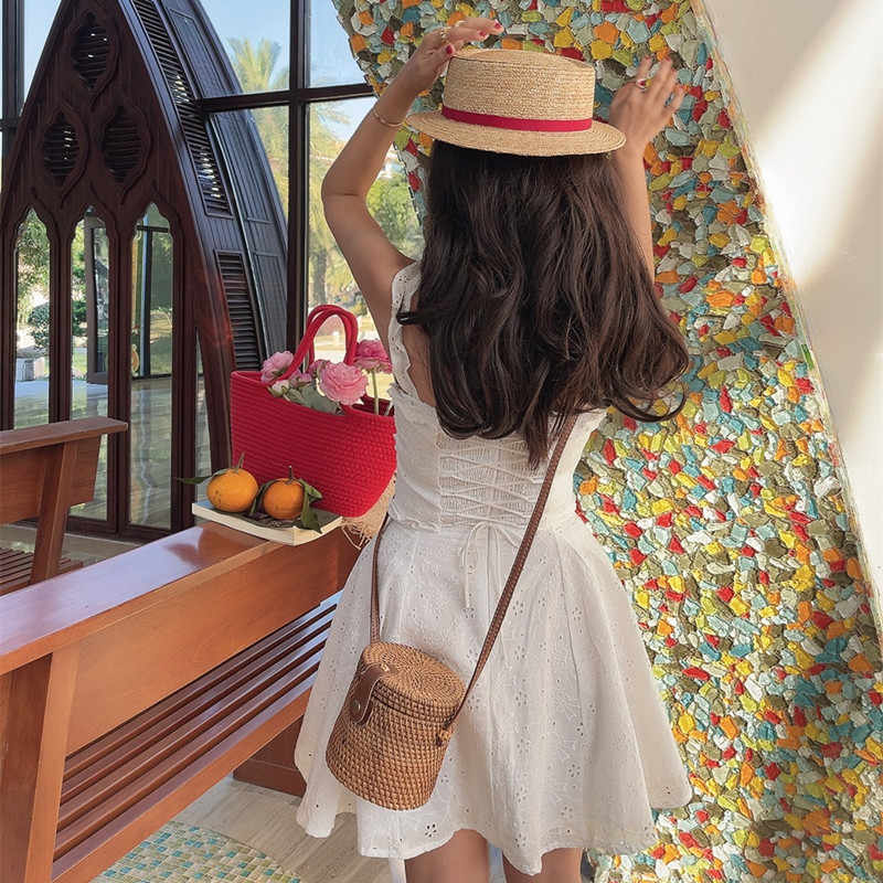 French Square Neck Vacation White Dress