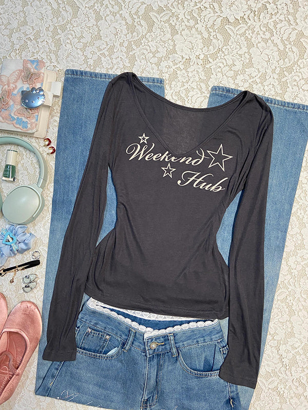 letter printed long-sleeved Top