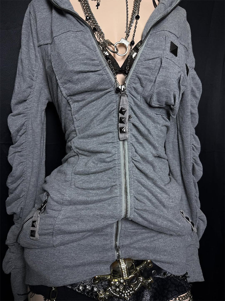 y2k American retro gray hooded jacket