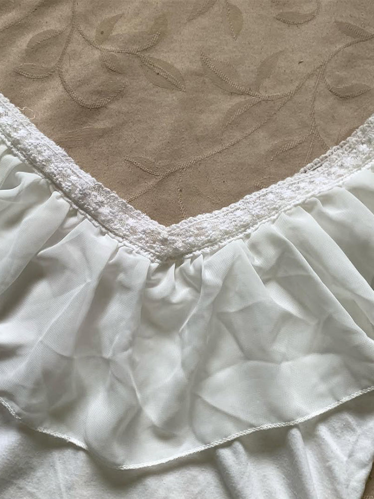 retro white v-neck ruffled shirt