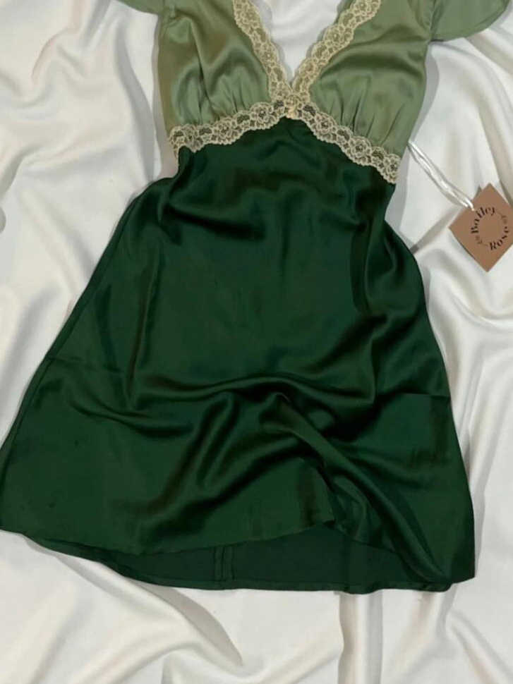 Vintage Lace Satin V-neck Dress