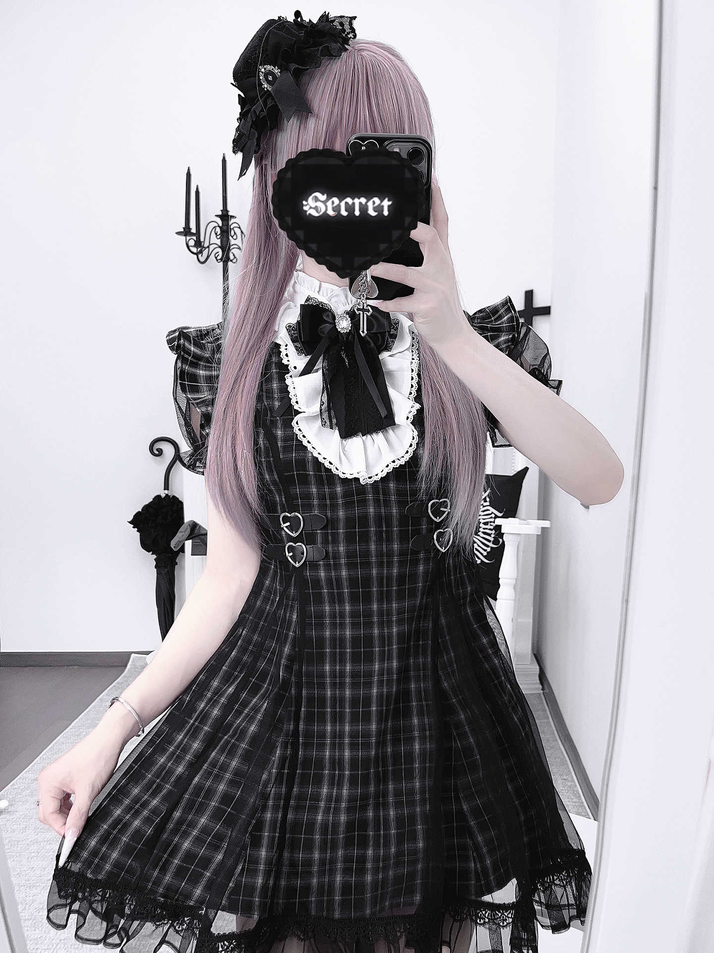 Dark Coquette Lace Plaid Dress
