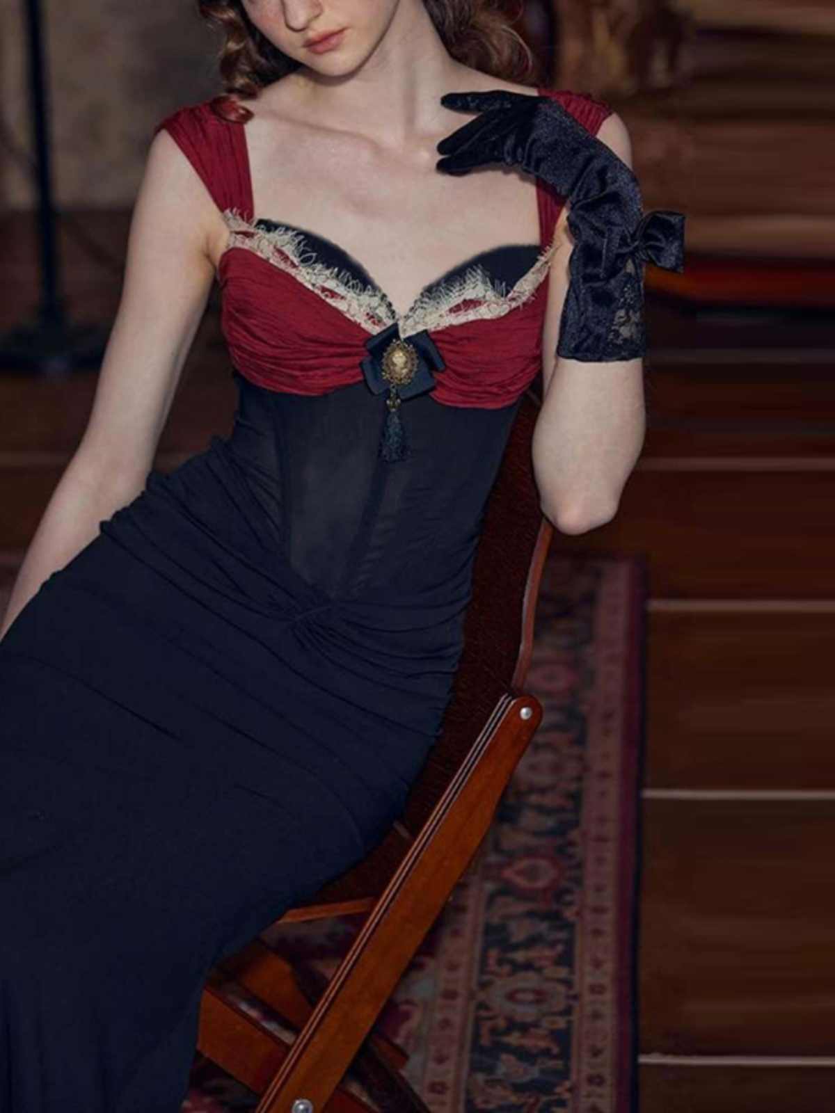 French Hepburn Suspender Long Dress
