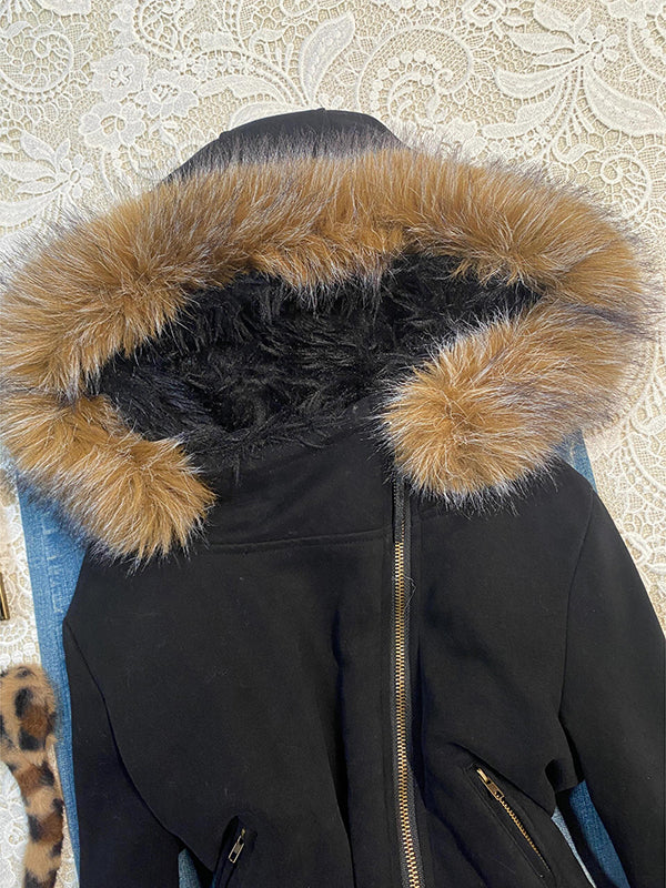 winter fur collar hooded jacket