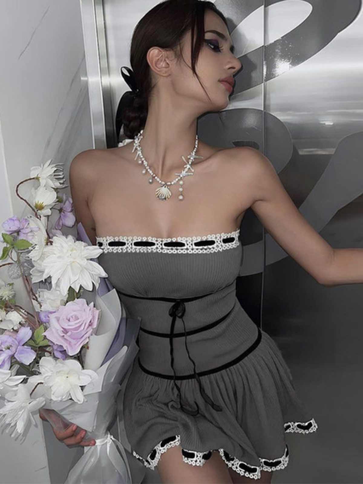 French Lace Splicing Tube Top Dress