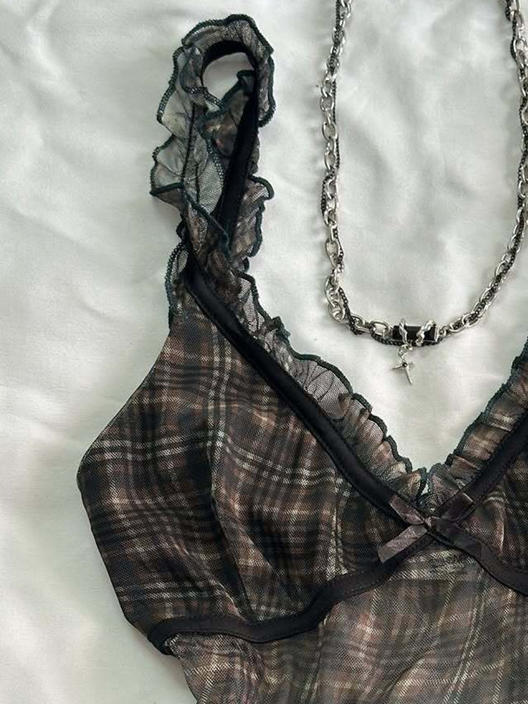 brown retro plaid tank top