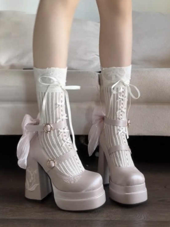 Peach Bow Lolita High Heels