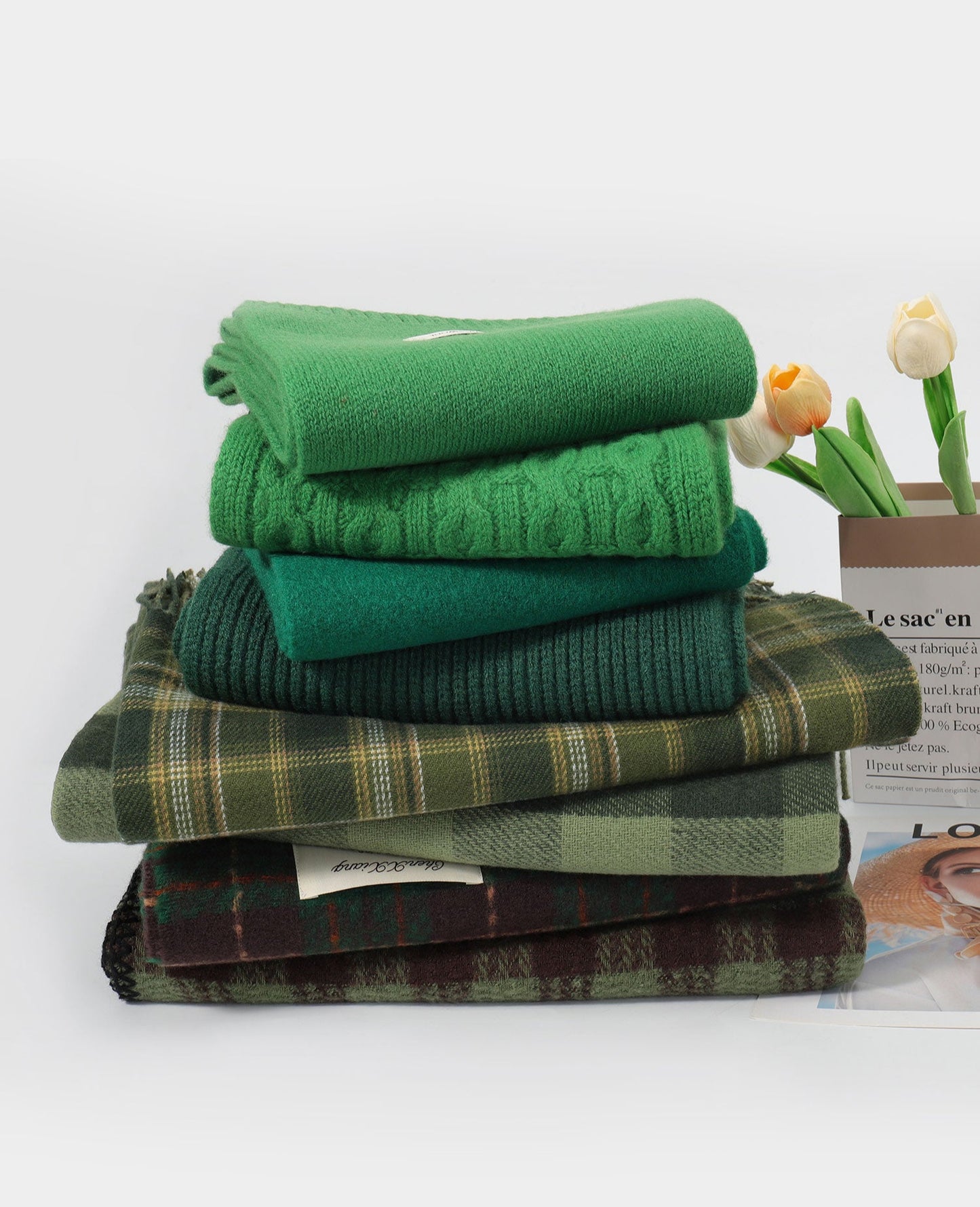 Preppy Retro Green Plaid Scarf