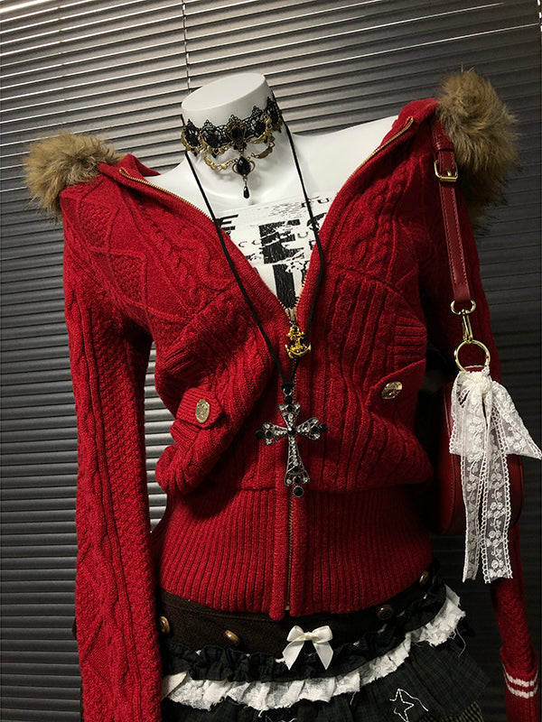 red hooded sweater jacket