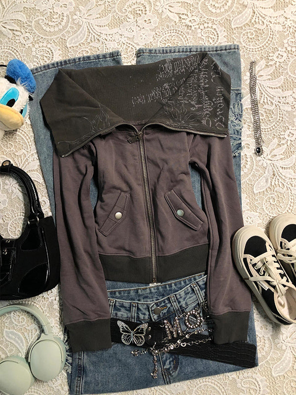 letter printed lapel jacket