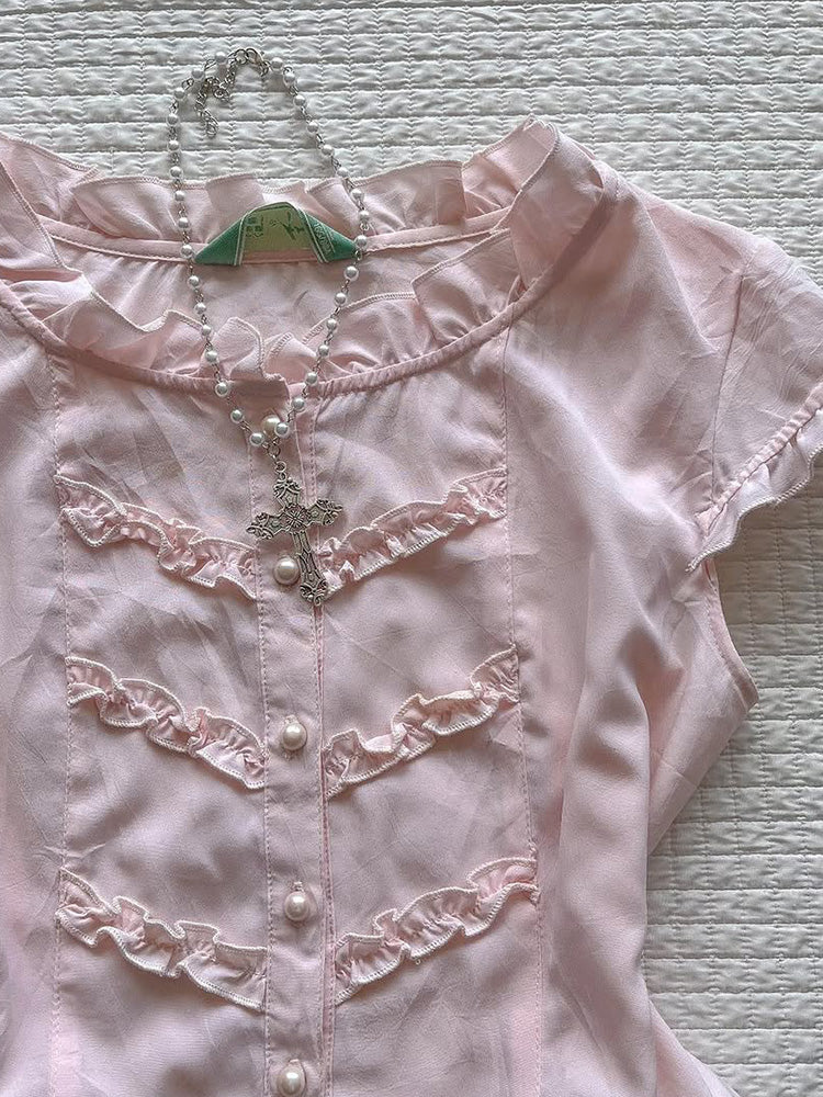 Pink Retro Sweet Lace Shirt